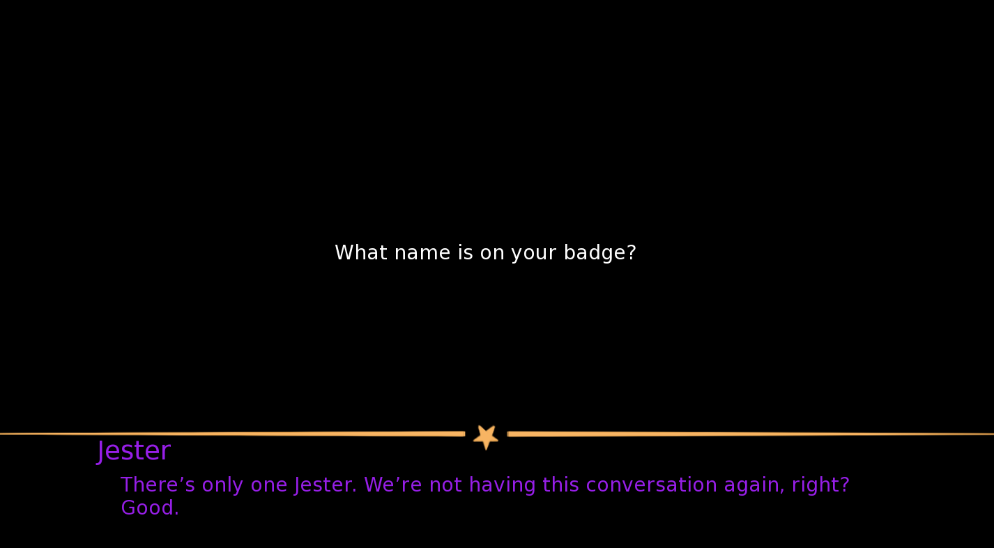 The Freak Circus Jester name easter egg dialogue after entering Jester as the player name